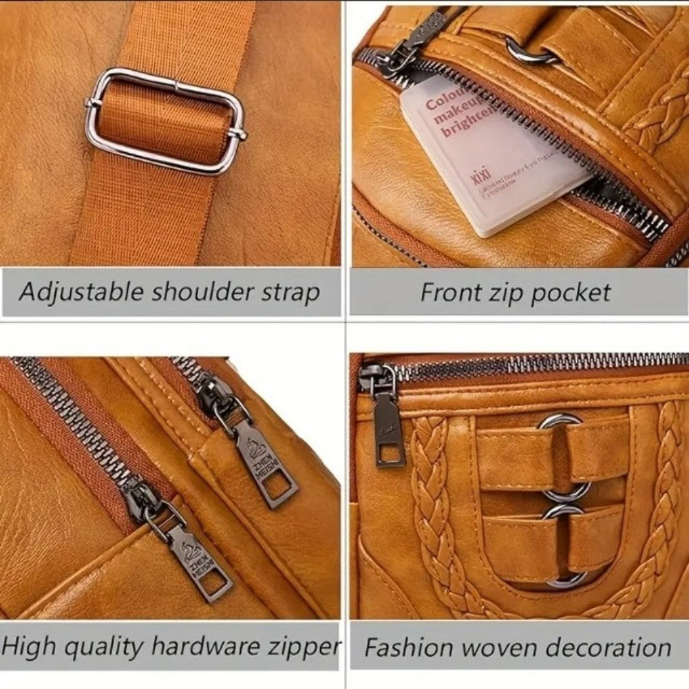 Leather Braiding Sling Backpack For Travel