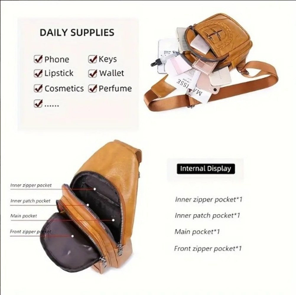 Leather Braiding Sling Backpack For Travel