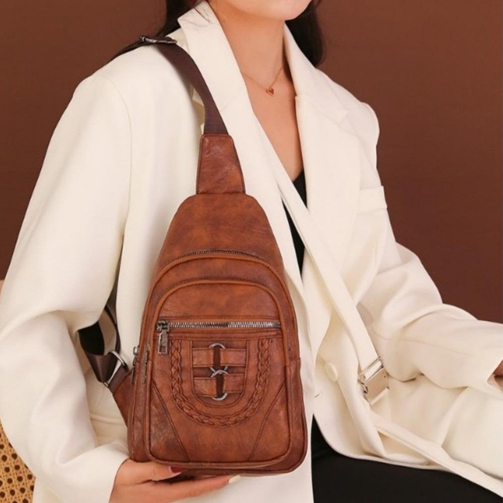 Leather Braiding Sling Backpack For Travel