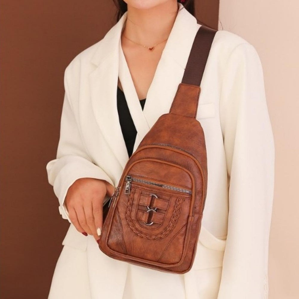 Leather Braiding Sling Backpack For Travel