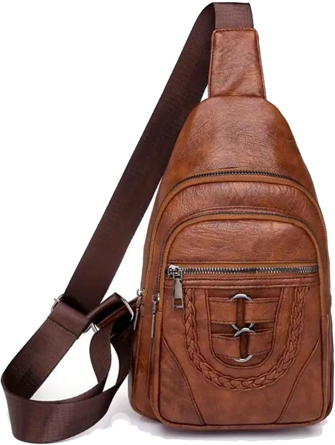 Leather Braiding Sling Backpack For Travel