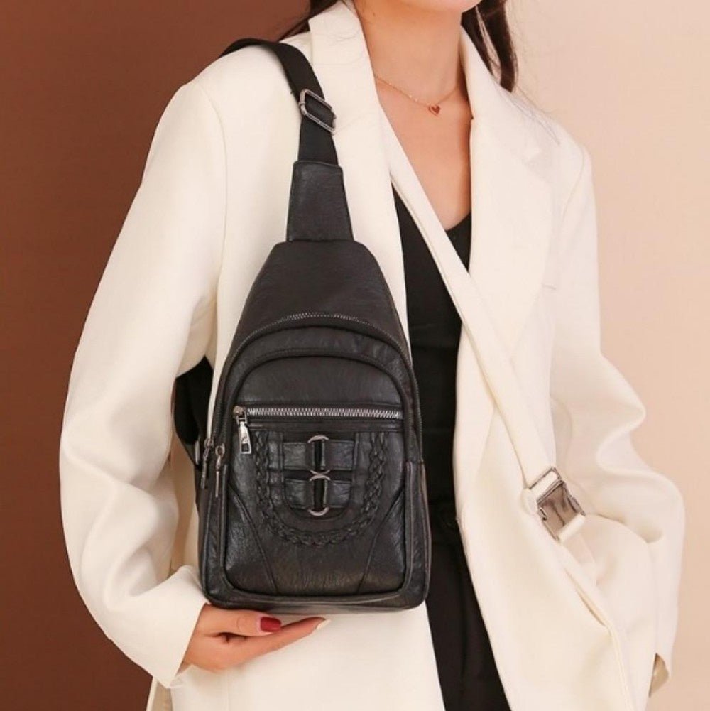 Leather Braiding Sling Backpack For Travel