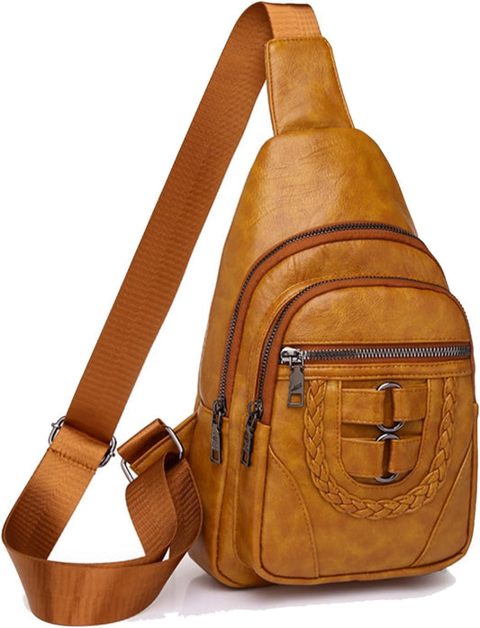 Leather Braiding Sling Backpack For Travel